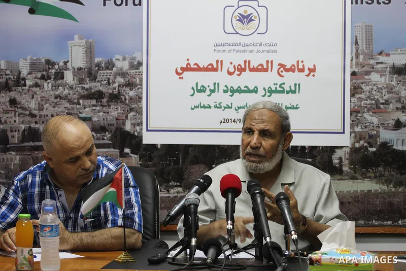 Senior Hamas leader Mahmoud Al-Zahar, speaks during a press conference in Gaza city on Sept. 18, 2014. Photo by Mohammed Asad