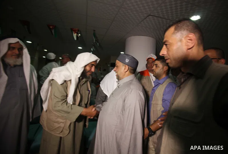 Saudi Arabian of Minister of Awqaf and Religious Affairs, Youssef Dais visits the Palestinian Muslim pilgrims during the annual Hajj in Mecca, Saudi Arabia, Sept. 24, 2014. pilgrims are converging on Saudi Arabia for the...