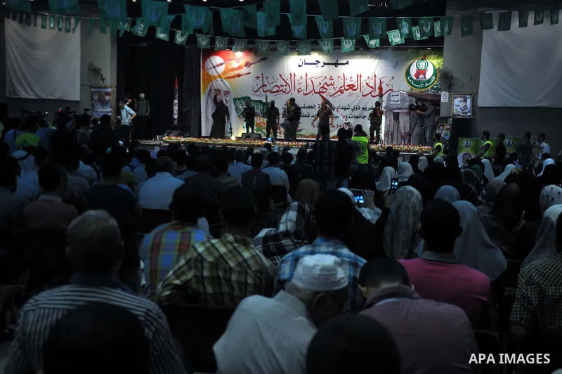 Palestinians attend a ceremony to honor the relatives of the students who were killed in the Israeli offensive on Sep. 25, 2014. An open-ended ceasefire between Israel and Hamas-led Gaza militants, mediated by Egypt, too...
