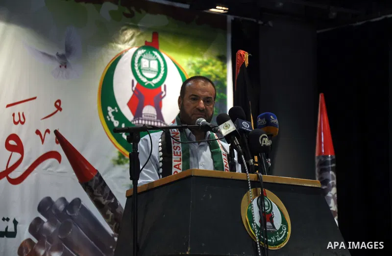 Former Palestinian minister of Interior affairs in Gaza Strip Fathi Hammad, speaks during his honoring ceremony, in Gaza City on Sep. 25, 2014. An open-ended ceasefire between Israel and Hamas-led Gaza militants, mediate...