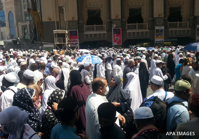Muslim pilgrims attend Friday prayers at the Haram Sharif Great Mosque, during the Muslim's Hajj 2014 pilgrimage, in Mecca, Saudi Arabia, 26 September 2014. According to the Muslims holly book the Koran, the Kaaba was bu...