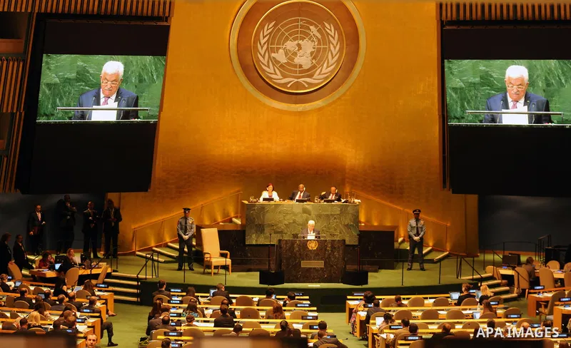 Palestinian President Mahmoud Abbas speaks at the 69th United Nations General Assembly on September 26, 2014 in New York City. Abbas returned to the United Nations General Assembly Friday, where he demonized Israel for t...