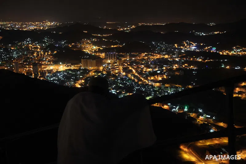 Muslim pilgrims pray at Mount Al-Noor during the annual haj pilgrimage in Mecca, on September 29, 2014, Mount Al-Noor houses Ghar-E-Hira or Hira cave, where Prophet Mohammad is said to have spent a great deal of time in...