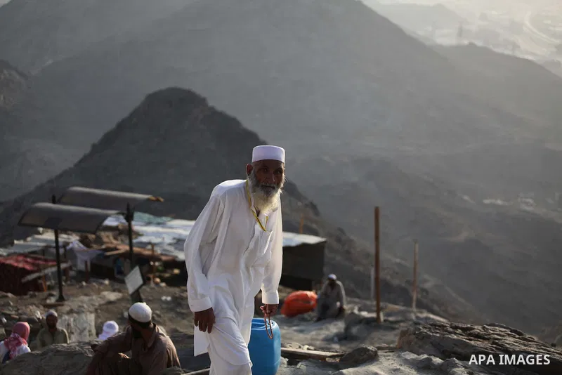 Muslim pilgrims pray at Mount Al-Noor during the annual haj pilgrimage in Mecca, on September 28, 2014, Mount Al-Noor houses Ghar-E-Hira or Hira cave, where Prophet Mohammad is said to have spent a great deal of time in...