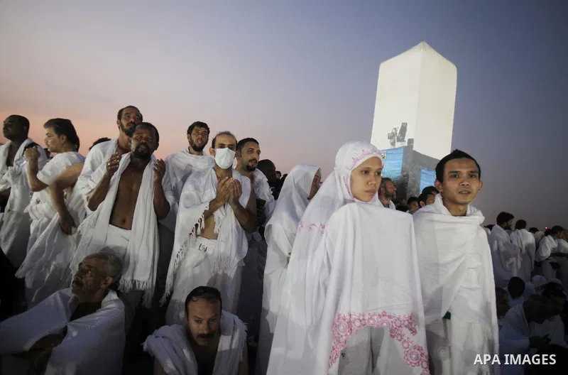 Muslim pilgrims gather on Mount Arafat, near Mecca, as they take part in one of the Hajj rituals on October 3, 2014. The pilgrims perform a series of rituals during the annual Hajj. They circumambulate the kaaba seven ti...