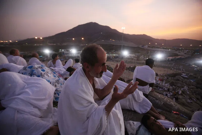 Muslim pilgrims pray on Mount Arafat, near Mecca, as they take part in one of the Hajj rituals on October 3, 2014. The pilgrims perform a series of rituals during the annual Hajj. They circumambulate the kaaba seven time...