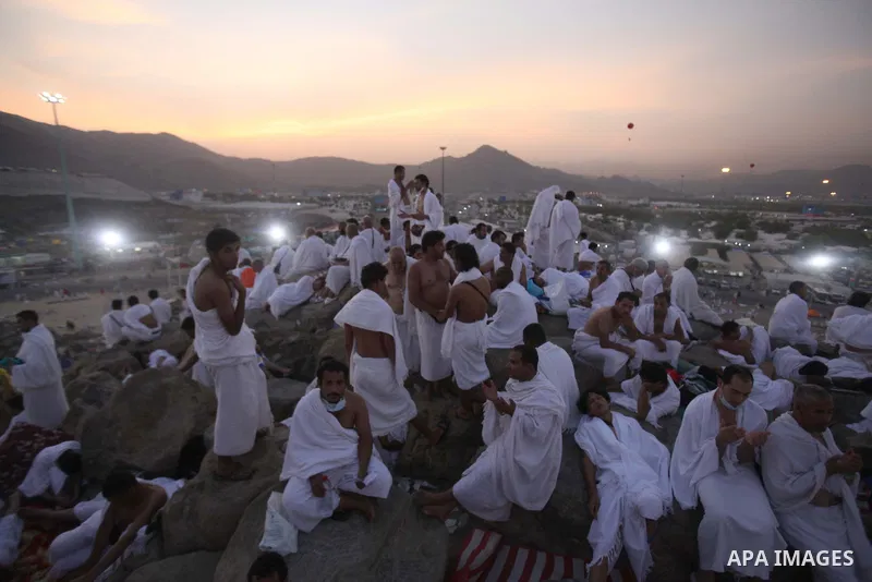 Muslim pilgrims gather on Mount Arafat, near Mecca, as they take part in one of the Hajj rituals on October 3, 2014. The pilgrims perform a series of rituals during the annual Hajj. They circumambulate the kaaba seven ti...