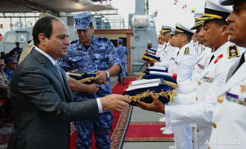 Egypt's President Abdel Fattah al-Sisi attends a Naval exercise in Cairo, Egypt, on October 21, 2014. apaimages/Egyptian Presidency