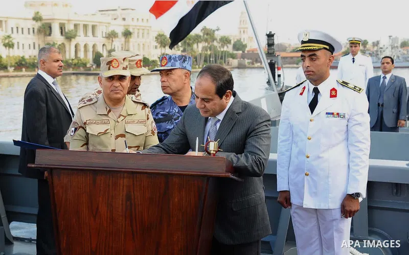 Egypt's President Abdel Fattah al-Sisi attends a Naval exercise in Cairo, Egypt, on October 21, 2014. apaimages/Egyptian Presidency