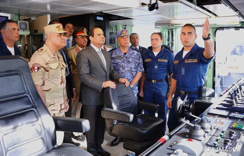Egypt's President Abdel Fattah al-Sisi attends a Naval exercise in Cairo, Egypt, on October 21, 2014. apaimages/Egyptian Presidency