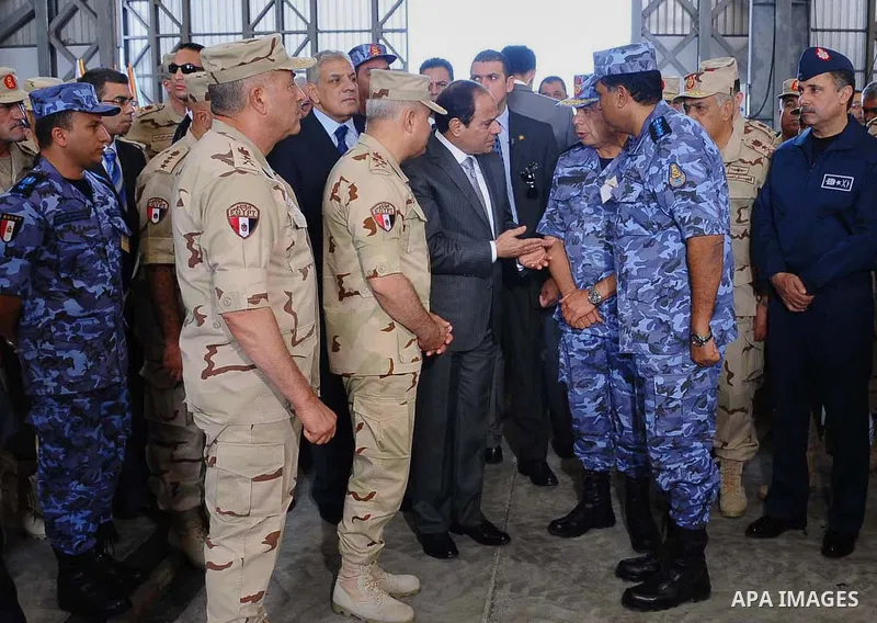 Egypt's President Abdel Fattah al-Sisi attends a Naval exercise in Cairo, Egypt, on October 21, 2014. apaimages/Egyptian Presidency