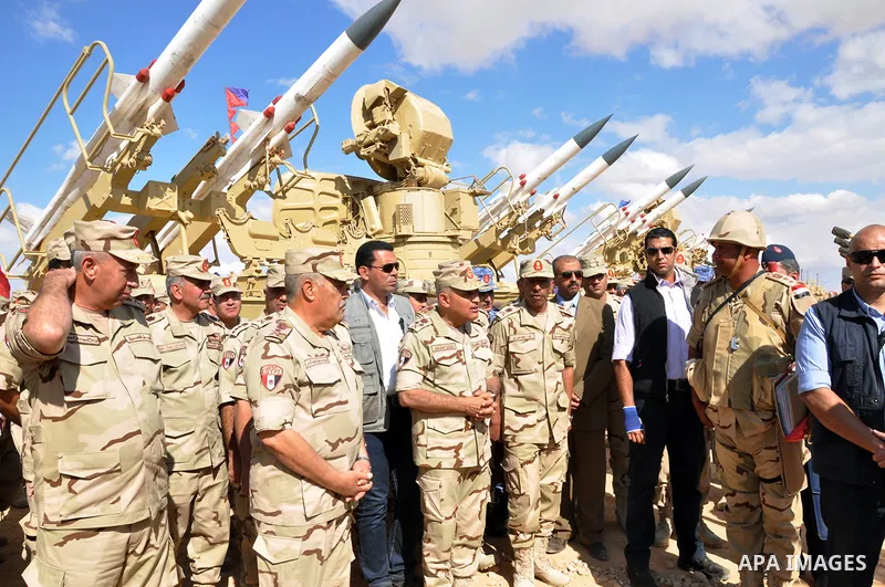 Military vehicles and soldiers of Egyptian Armed Forces are seen as Egypt reinforces its 2. and 3. armies in the Sinai Peninsula, Egypt on October 27, 2014. Pool / Egyptian Armed Forces / apaimages