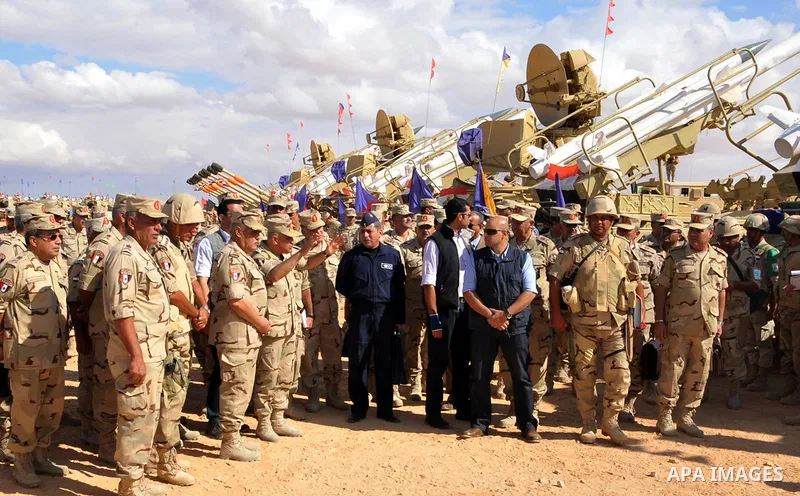 Military vehicles and soldiers of Egyptian Armed Forces are seen as Egypt reinforces its 2. and 3. armies in the Sinai Peninsula, Egypt on October 27, 2014. Pool / Egyptian Armed Forces / apaimages