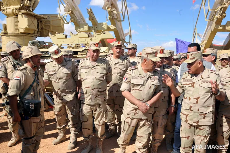 Military vehicles and soldiers of Egyptian Armed Forces are seen as Egypt reinforces its 2. and 3. armies in the Sinai Peninsula, Egypt on October 27, 2014. Pool / Egyptian Armed Forces / apaimages