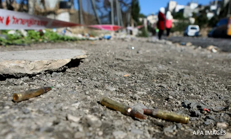 Bullets are seen at the scene where Hammam Masalma hit-and-run left three soldiers injured in al-Arroub refugee camp, near the West Bank city of Hebron, November 6, 2014. The hit-and-run incident on the main Bethlehem-He...