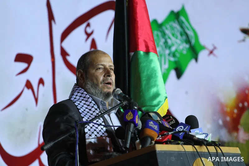 Senior Hamas leader Khalil al-Hayya, speaks during a memorial service for the Palestinians who were killed during the seven-week Israeli offensive, in Gaza city November 7, 2014. Photo by Mohammed Asad