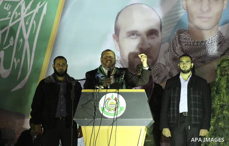 Senior Hamas leader Khalil al-Hayya, speaks during an anti-Israel rally in Rafah in the southern Gaza Strip November 13, 2014. The rally was organized in memory of Hamas's military commanders who were killed during the s...