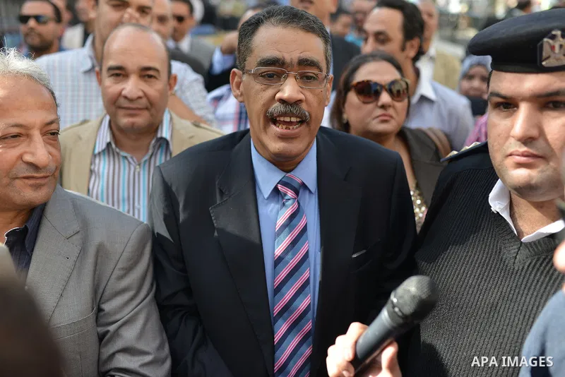 Egyptian Journalists take part in a protest against the president of Zamalek club Murtada Mansour in front of the journalists' syndicate in Cairo, Egypt, 15 Nov. 2014. Photo by Amr Sayed