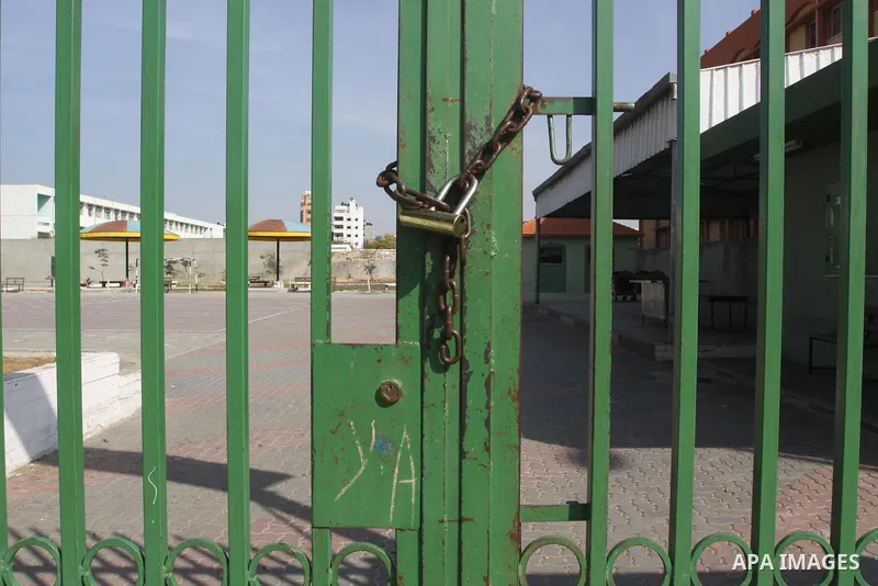A view into a closed School during the strike of the employees of former Palestinian government in Gaza Strip to demand for pay their salaries, on Nov. 18, 2014. Photo by Mohammed Asad