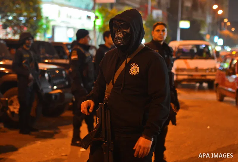 Egyptian security forces take security measures after the call of Salafi movement for 'Muslim Youth Intifada' anti-government demonstrations against the regime of Egyptian President Abdel Fattah el-Sisi in Faisal distric...