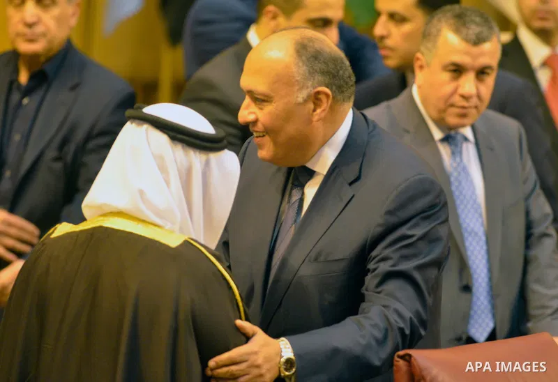 Egyptian Foreign Minister Sameh Shoukry attends the Arab League Foreign Ministers emergency meeting at the League's headquarters in Cairo, Egypt, 29 November 2014. The meeting is held to discuss the situation in east Jer...