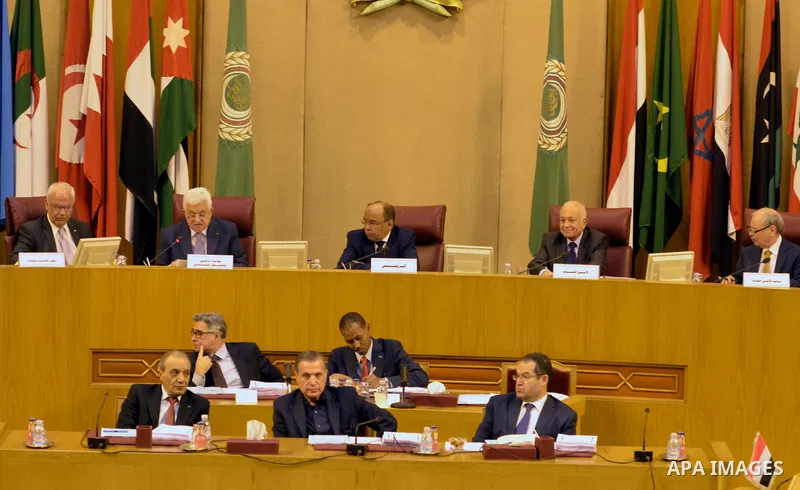 Palestinian negotiator Saeb Erekat, Palestinian President Mahmoud Abbas, Foreign Minister of Mauritania Ahmed Walad Teguedi, Arab League Secretary General Nabil Elaraby, and Deputy Secretary-General of the League of Arab...