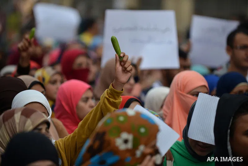 Egyptian anti-Mubarak students chant slogans one day after a court dismissed murder charges against former president Hosni Mubarak at Cairo University, Egypt, 30 November 2014. Two people were killed in clashes between p...