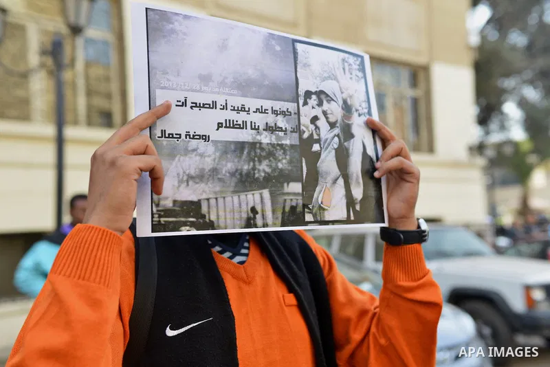 Egyptian students who support Muslim Brotherhood and ousted president Mohammed Morsi, take part in a demonstration to demand for release the detained students, at Cairo University, in Cairo, Dec. 02, 2014. Photo by Amr S...