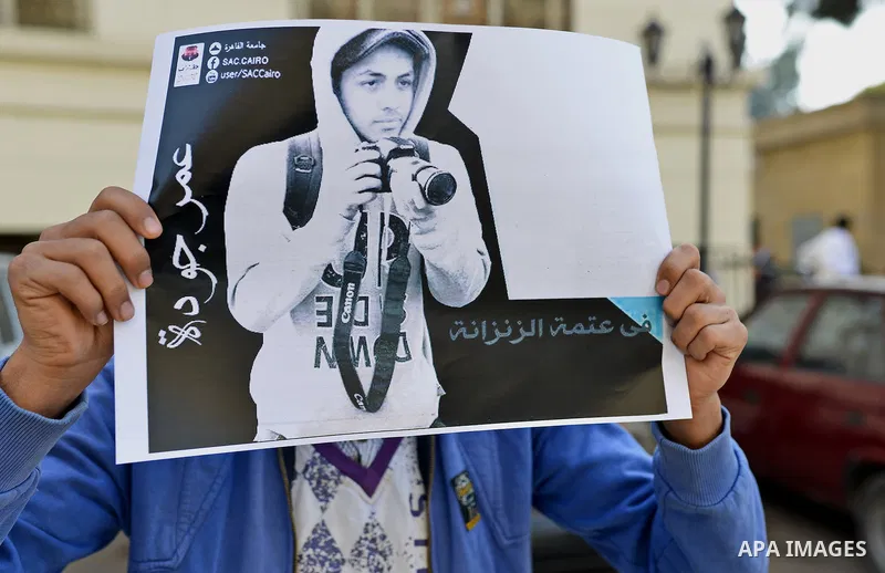 Egyptian students who support Muslim Brotherhood and ousted president Mohammed Morsi, take part in a demonstration to demand for release the detained students, at Cairo University, in Cairo, Dec. 02, 2014. Photo by Amr S...