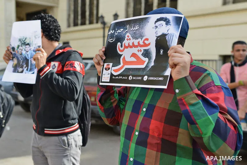 Egyptian students who support Muslim Brotherhood and ousted president Mohammed Morsi, take part in a demonstration to demand for release the detained students, at Cairo University, in Cairo, Dec. 02, 2014. Photo by Amr S...
