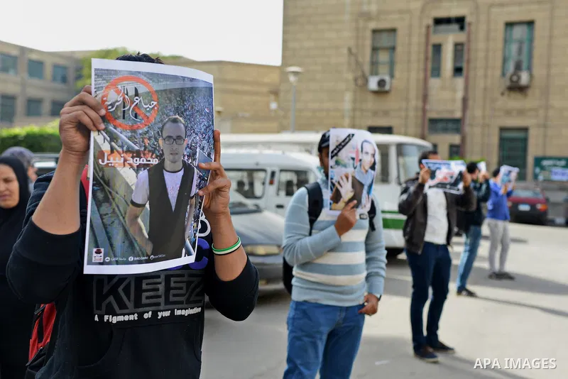 Egyptian students who support Muslim Brotherhood and ousted president Mohammed Morsi, take part in a demonstration to demand for release the detained students, at Cairo University, in Cairo, Dec. 02, 2014. Photo by Amr S...