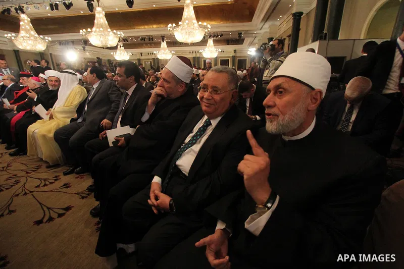 Muslim scholars and popes of eastern churches attend the conference "Azhar in the face of terrorism and extremism" in Cairo, December 3, 2014. Grand Imam of Egypt s al-Azhar Institution Ahmed al-Tayeb addressed a two-day...