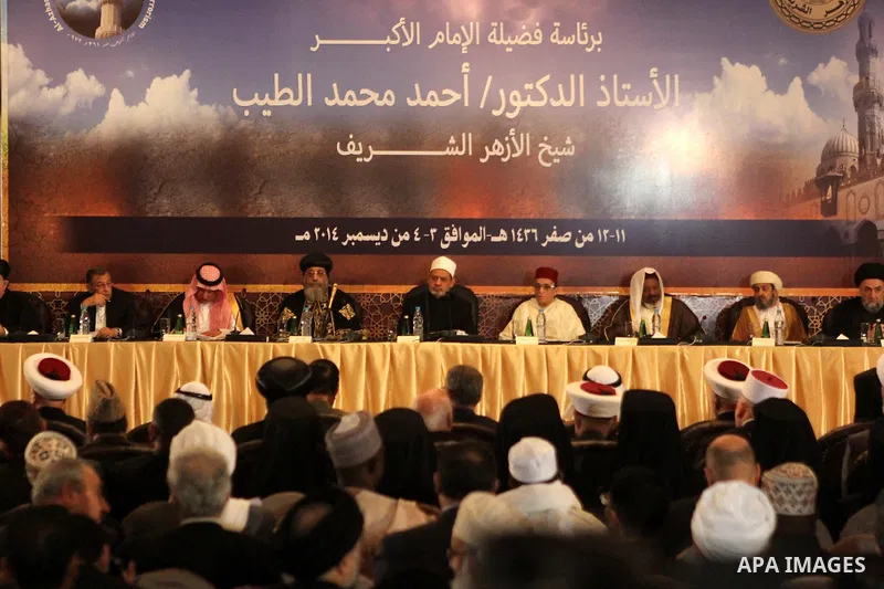 Muslim scholars and popes of eastern churches attend the conference "Azhar in the face of terrorism and extremism" in Cairo, December 3, 2014. Grand Imam of Egypt s al-Azhar Institution Ahmed al-Tayeb addressed a two-day...