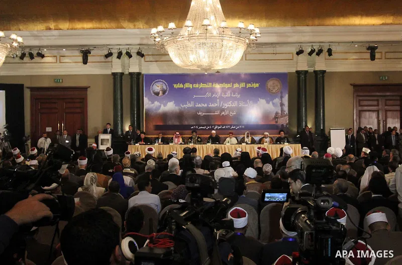 Muslim scholars and popes of eastern churches attend the conference "Azhar in the face of terrorism and extremism" in Cairo, December 3, 2014. Grand Imam of Egypt s al-Azhar Institution Ahmed al-Tayeb addressed a two-day...