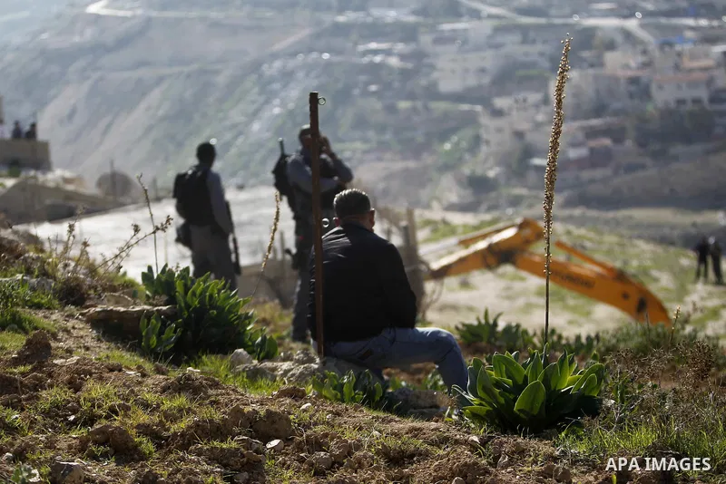 An Israeli bulldozer demolishes a building house at the Jabal al-Mukabbir village in the east of Jerusalem, December 30, 2014. Israeli authorities on Tuesday destroyed three homes, a restaurant, and a butcher shop in Jer...
