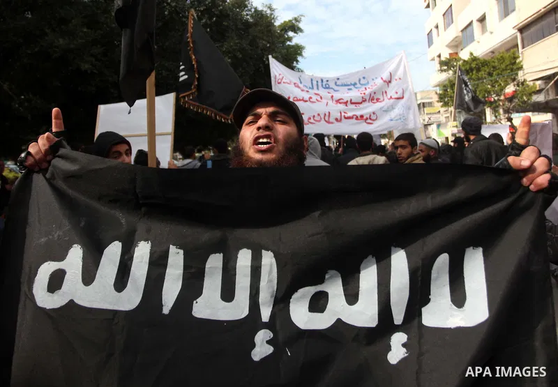 Palestinian Salafists shout during a protest against satirical French weekly magazine Charlie Hebdo's cartoons of the Prophet Mohammad, in Gaza city January 19, 2015. Dozens of Jihadist Salafi men rallied in Gaza on Mond...