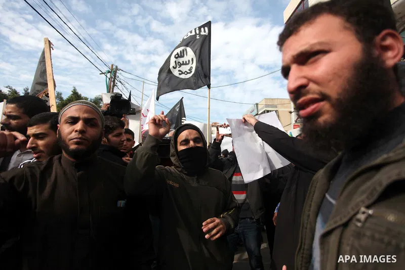 Palestinian Salafists shout during a protest against satirical French weekly magazine Charlie Hebdo's cartoons of the Prophet Mohammad, in Gaza city January 19, 2015. Dozens of Jihadist Salafi men rallied in Gaza on Mond...