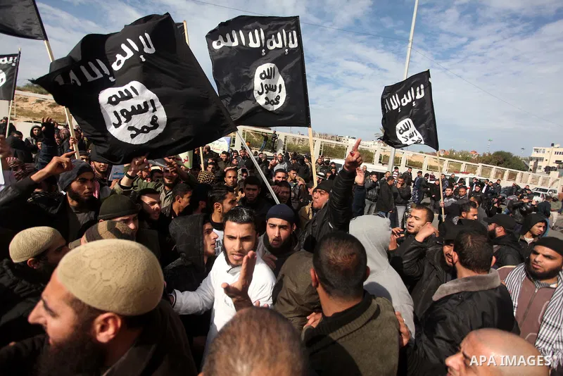 Palestinian Salafists take part in a protest against satirical French weekly magazine Charlie Hebdo's cartoons of the Prophet Mohammad, outside the French Cultural Centre in Gaza city January 19, 2015. Dozens of Jihadist...