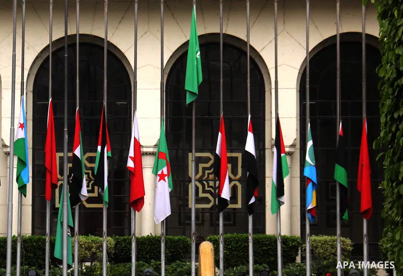 Arab countries flags fly at half mast at the Arab League headquarters to mourn the King of Saudi Arabia Abdullah bin Abdul Aziz, in Cairo on January 23, 2015. Saudi Arabia's elderly King Abdullah died on January 23, 2015...