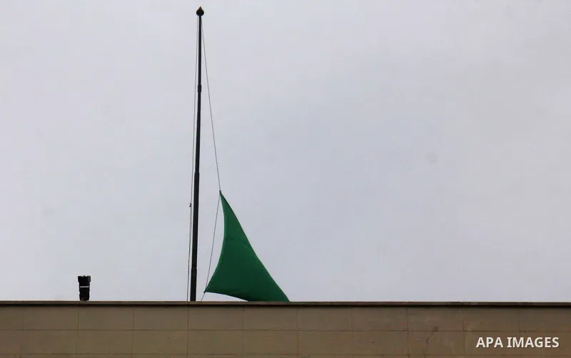 The national flag of Saudi Arabia flies at half mast at the Arab League headquarters to mourn the King of Saudi Arabia Abdullah bin Abdul Aziz, in Cairo on January 23, 2015. Saudi Arabia's elderly King Abdullah died on J...