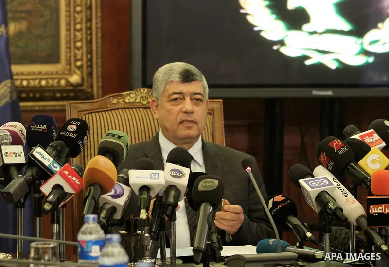 Egypt's Interior Minister Mohammed Ibrahim speaks during a press conference in Cairo, January 26, 2015. Ibrahim offered his condolences to 32-year-old Shaimaa el-Sabagh's family during a news conference carried live on m...