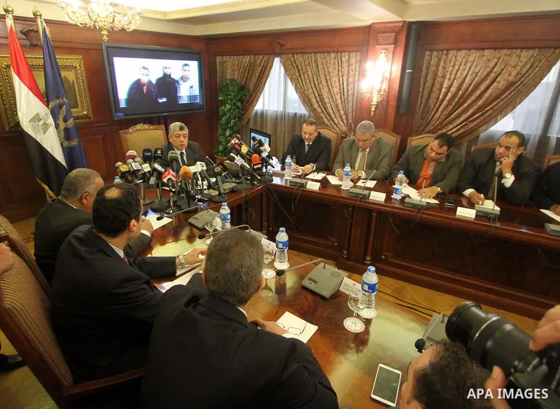 Egypt's Interior Minister Mohammed Ibrahim speaks during a press conference in Cairo, January 26, 2015. Ibrahim offered his condolences to 32-year-old Shaimaa el-Sabagh's family during a news conference carried live on m...