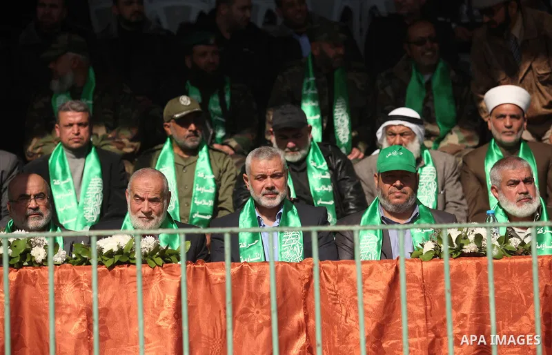 Senior Hamas leader Ismail Haniyeh attends a graduation ceremony of a military-style camp organized by his movement in Gaza City on January 29, 2015. Hamas's armed wing organized "Liberation Youths Camps" for young Pales...