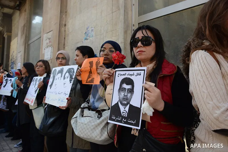 Egyptian women hold placards during a demonstration against the killing of Shaima al-Sabbagh, who was killed during clashes with Egyptian police on January 24, in Cairo on January 29, 2015. Al-Sabbagh was killed in clash...