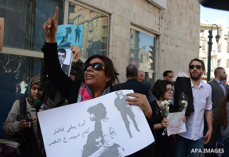 Egyptian women hold placards during a demonstration against the killing of Shaima al-Sabbagh, who was killed during clashes with Egyptian police on January 24, in Cairo on January 29, 2015. Al-Sabbagh was killed in clash...