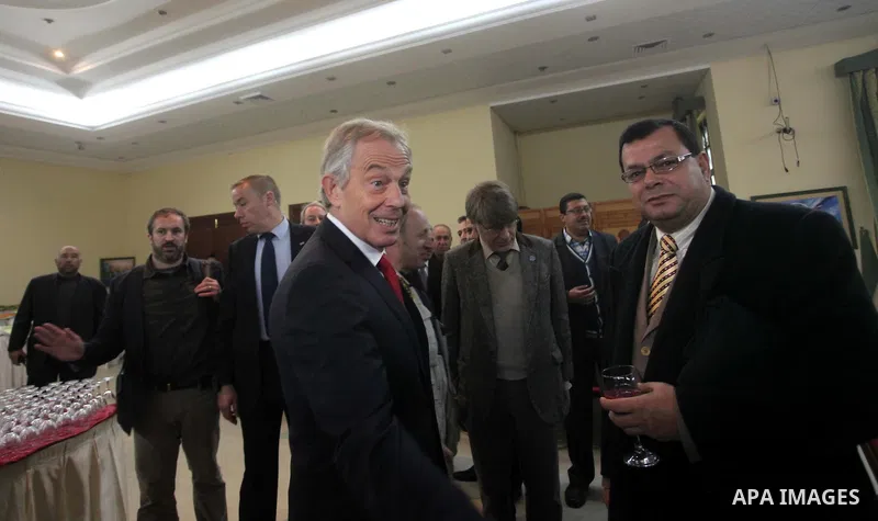 Quartet Representative to the Middle East and former British Prime Minister, Tony Blair, meets with Palestinian businessmen, in Gaza City, February 15, 2015. Photo by Ashraf Amra