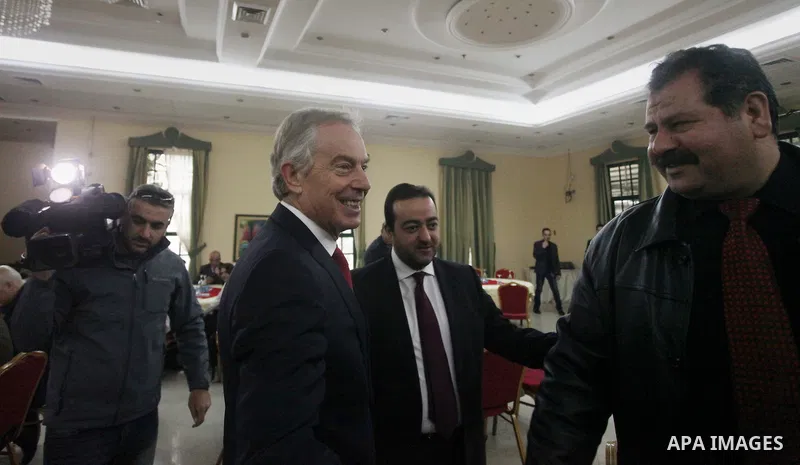 Quartet Representative to the Middle East and former British Prime Minister, Tony Blair, meets with Palestinian businessmen, in Gaza City, February 15, 2015. Photo by Ashraf Amra