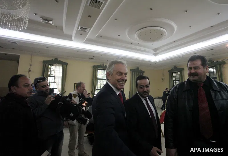 Quartet Representative to the Middle East and former British Prime Minister, Tony Blair, meets with Palestinian businessmen, in Gaza City, February 15, 2015. Photo by Ashraf Amra