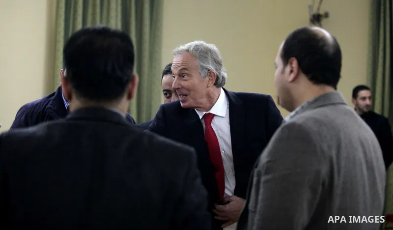 Quartet Representative to the Middle East and former British Prime Minister, Tony Blair, meets with Palestinian businessmen, in Gaza City, February 15, 2015. Photo by Ashraf Amra