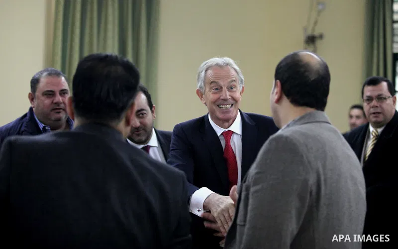 Quartet Representative to the Middle East and former British Prime Minister, Tony Blair, meets with Palestinian businessmen, in Gaza City, February 15, 2015. Photo by Ashraf Amra